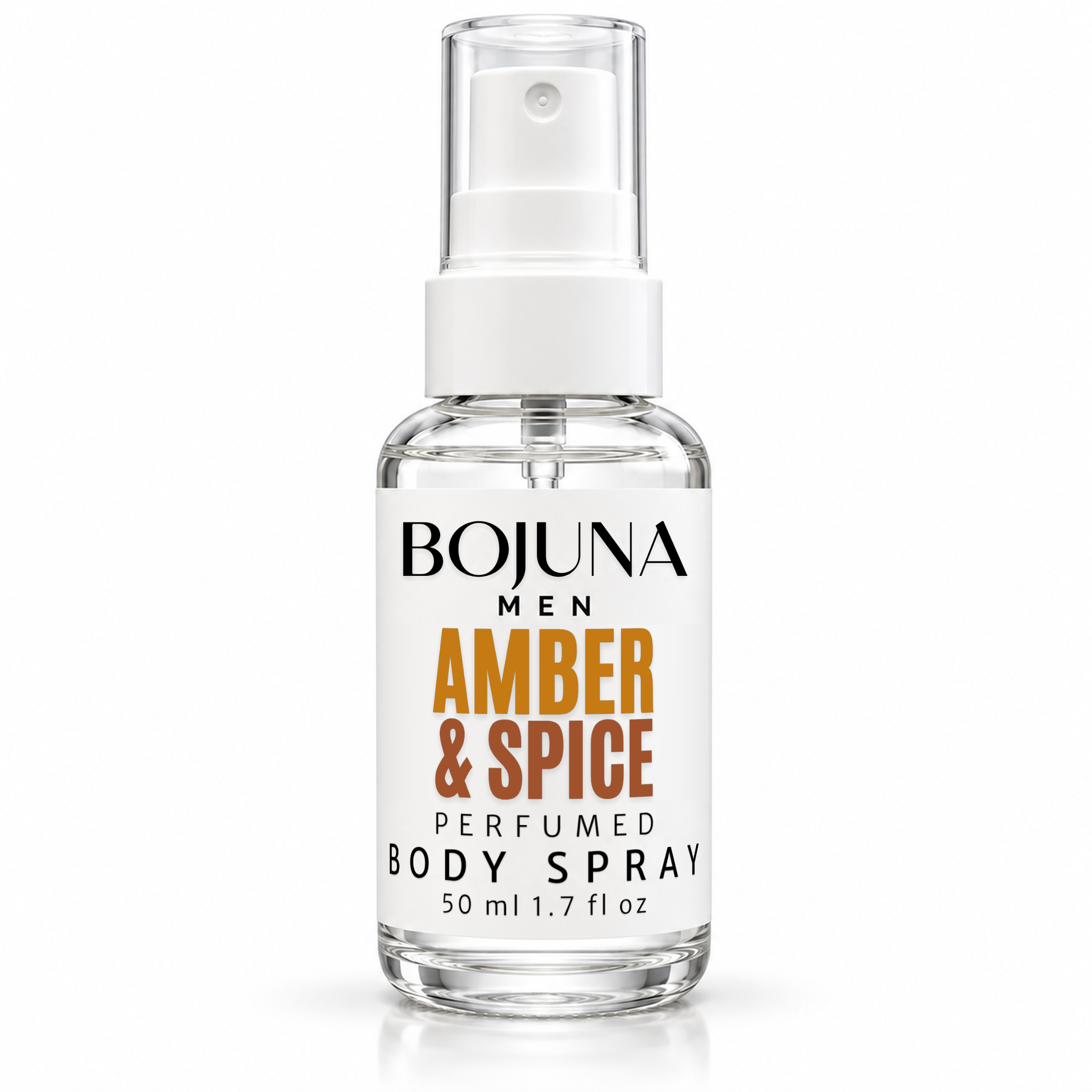 Bojuna Men Amber & Spice perfumed body spray, 50 ml bottle on a white background