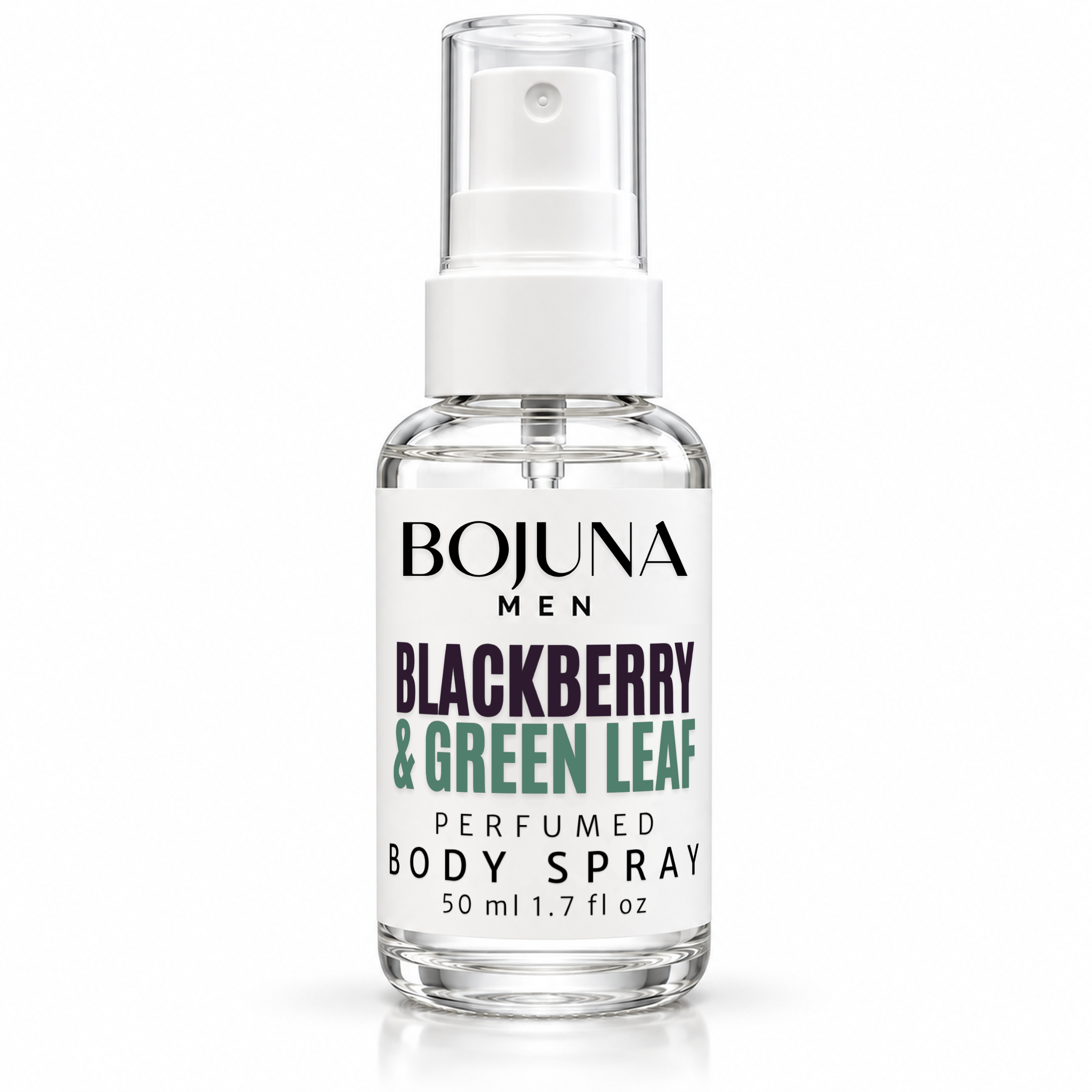 Bojuna Men Blackberry & Green Leaf perfumed body spray, 50 ml bottle on a white background