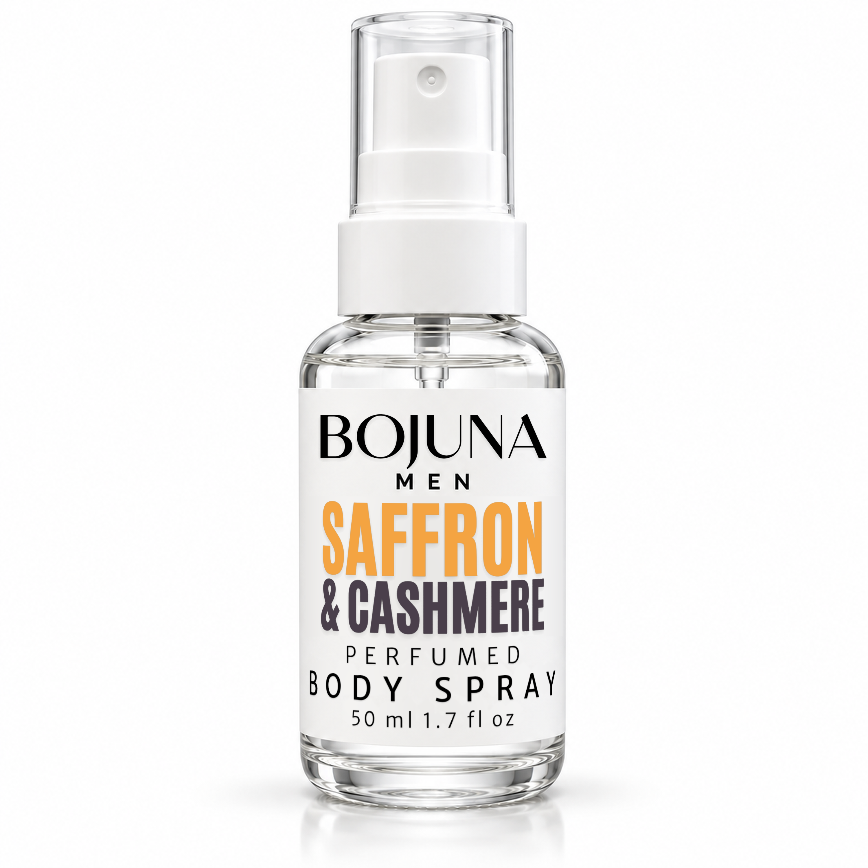 Bojuna Men Saffron & Cashmere perfumed body spray, 50 ml bottle on a white background