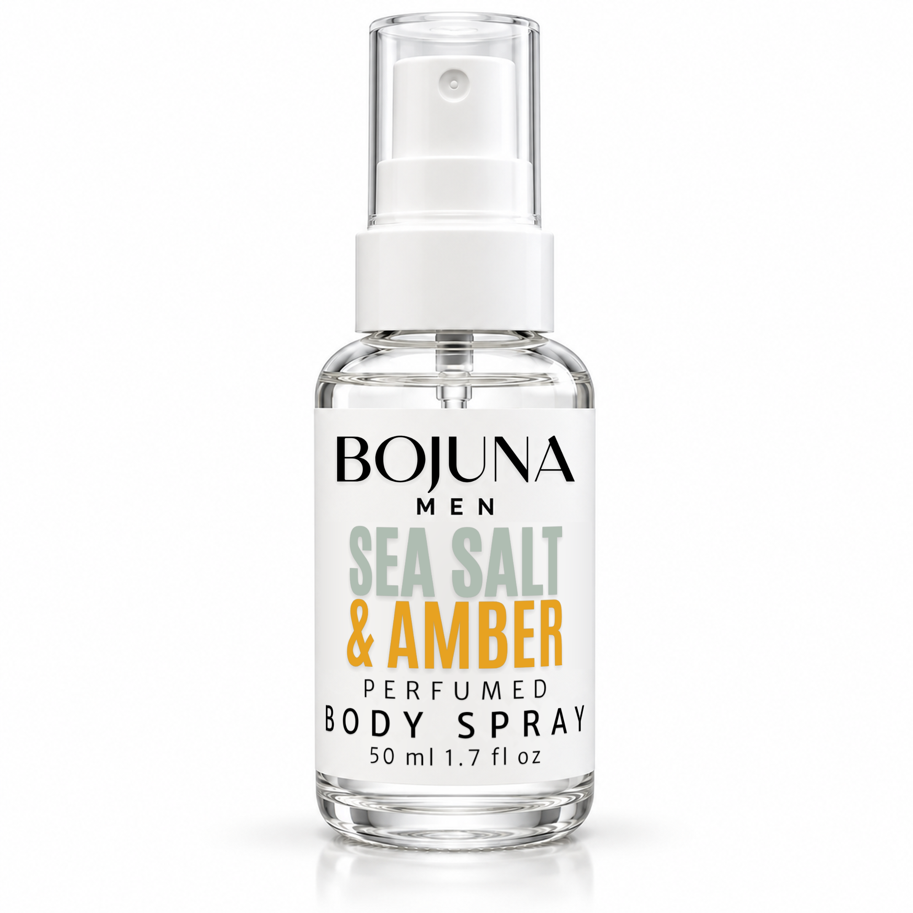 Bojuna Men Sea Salt & Amber perfumed body spray, 50 ml bottle on a white background